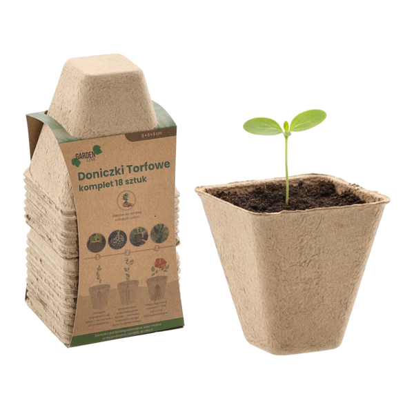 SET OF 18 PEAT FLOWERPOTS 8x8x8 CM