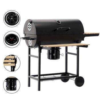 BARREL CHARCOAL GRILL WITH LID AND WHEELS 101 x 70,5 x 94,5 CM