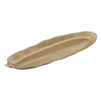 DECORATIVE TRAY 40 x 13 x 3 CM GOLDEN ELLIPTICAL LEAF