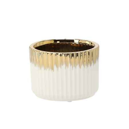 CERAMIC COVER FOR A POT 15 x 15 x 10,5 CM GOLD AND WHITE
