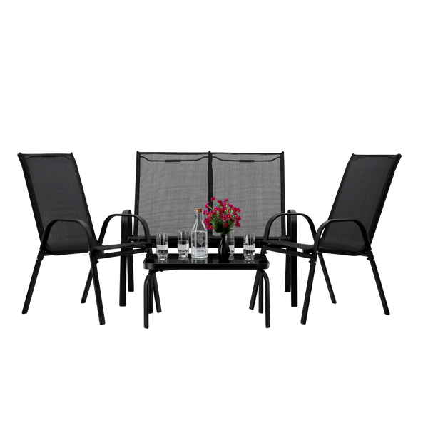 GARDEN FURNITURE SET WITH TABLE - BLACK
