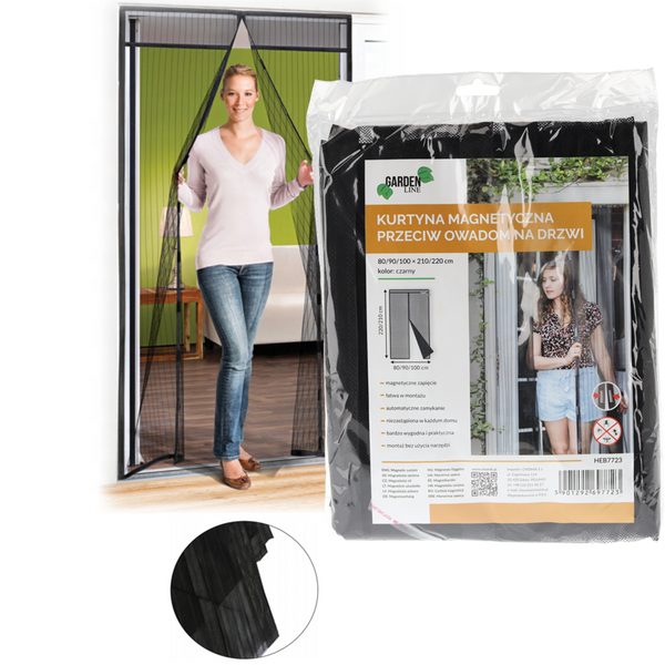CORTINA MAGNETICĂ ÎMPOTRIVA INSECTELOR PENTRU UȘI 80/90/100 X 210/220 CM NEAGRĂ *7723