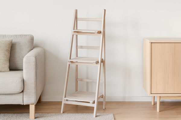 NATURAL/WHITENED LADDER SHELF WITH 3 SHELVES 42 X 39 X 109 CM