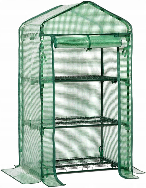 SZKLARNIA OGRODOWA Z TRZEMA PÓŁKAMI ZIELONA 69 x 49 x H125 CM