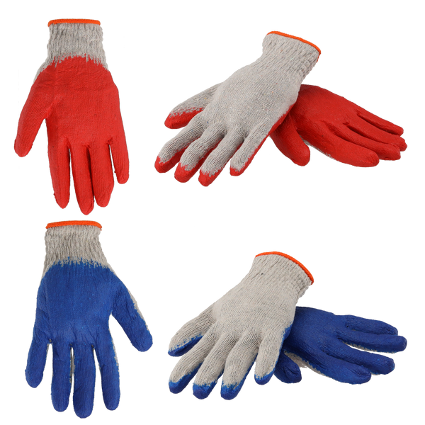 SET OF 10 GARDEN GLOVES RED/BLUE LATEX COATED