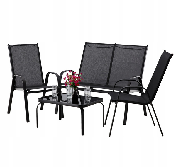 SET DE MOBILIER PENTRU GRĂDINĂ CU MASĂ - NEGRU*6397