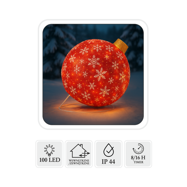 ŚWIĄTECZNA OZDOBA - BOMBKA LED 60 CM 100L CIEPŁY BIAŁY WEWN/ZEWN *8431
