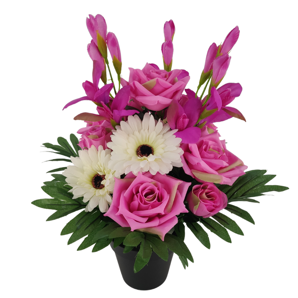 SZTUCZNA WIĄZANKA KWIATÓW W DONICZCE 43 CM MIX KOLORÓW *2928