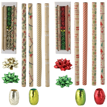 ZESTAW ŚWIĄTECZNY DO PAKOWANIA PREZENTÓW 70 x 200 CM KRAFT MIX WZORÓW *6543
