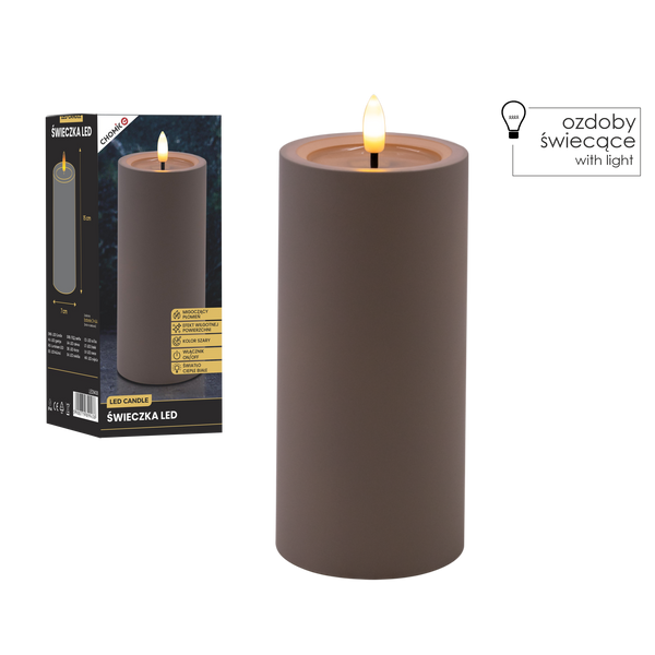 LED CANDLE GREY 7 X 15 CM