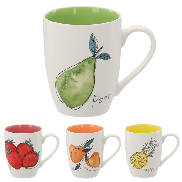 Porcelánový hrníček 340ml s ovocem a barevným středem mix vzorů balení=12ks *6095