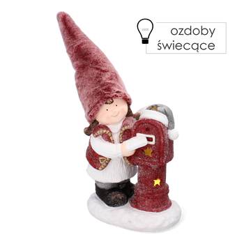CHRISTMAS FIGURINE - GIRL IN PINK HAT WITH LETTERBOX 45.5 LED CM
