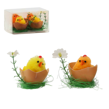 SET OF 4 EASTER DECORATIONS - CHICKS IN SHELL 9,5 x 7 x 5,5 CM COLOR MIX
