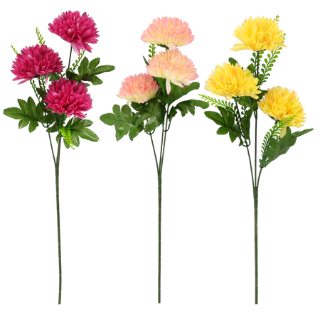UMĚLÁ VĚTEV - CHRYSANTHEMA SE TŘEMI KVĚTY 58 CM MIX BAREV balení=84 kusů *3055
