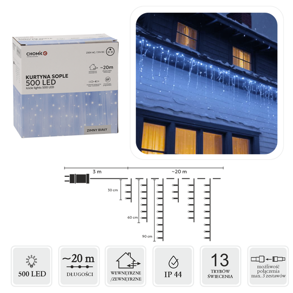 COLD WHITE ICICLE CURTAIN 500L