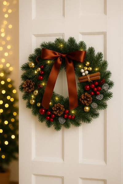 CHRISTMAS WREATH LED 40 CM 40 L GREEN WITH BROWN BOW