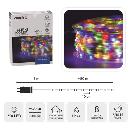LED MICROW LED NA CIEVKU 500L MULTIKOLOR, DĹ. 3 + 50 M *0139
