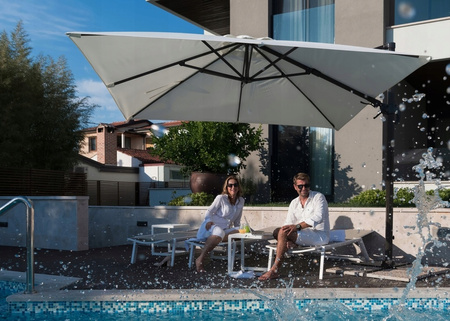 GARDEN UMBRELLA "ROMA" 3 X 4 M BEIGE WITH COVER