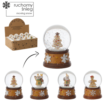 BOŻONARODZENIOWA KULA ŚNIEŻNA - PIERNIKOWA DEKORACJA 4,5 X 4,5 X 6,5 CM MIX WZORÓW disp=12szt *5690