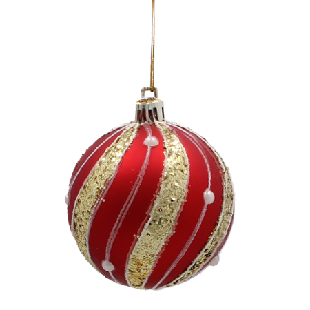 SET OF 6 CHRISTMAS BAUBLES RED 7 CM