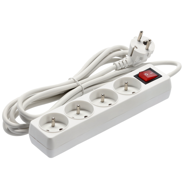 EXTENSION CORD POWER STRIP WITH SWITCH 4 SOCKETS 3 M WHITE