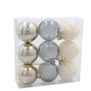 SET OF 9 BAUBLES 6 CM CHAMPAGNE/GRAY/WHITE