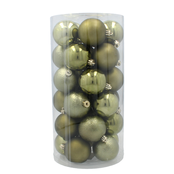 SET OF 30 BAUBLES 6 CM OLIVE/COPPER/GRAPHITE