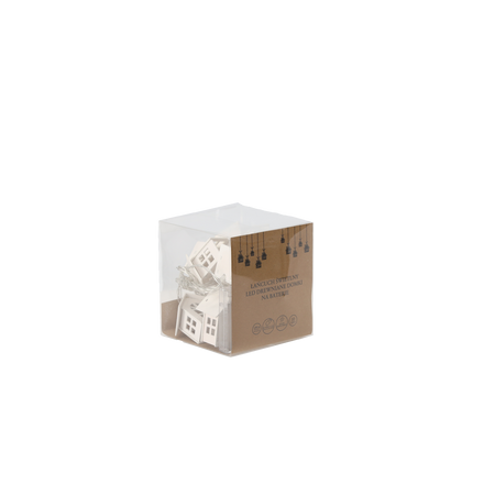 LED LIGHT CHAIN - WHITE WOODEN HOUSES 10 L BATTERY-POWERED