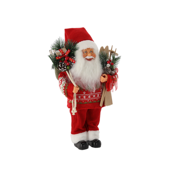 MIKOŁAJ ČERVENÝ STOJACI S LYŽAMI 40 CM *8714
