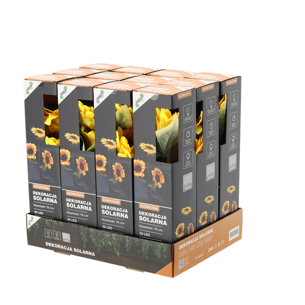 SOLÁRNA LAMPA H 70 CM SLNEČNÍK 30 LED TEPLÁ BIELA disp=12ks *4668