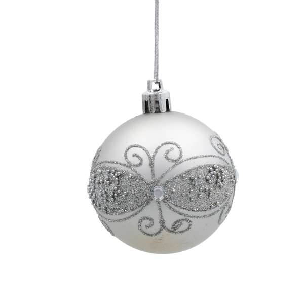 SET OF 8 CHRISTMAS BAUBLES SILVER 6 CM