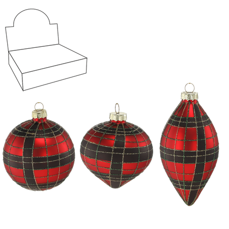 GLASS ORNAMENT - RED BLACK CHECKERED MIXED PATTERNS