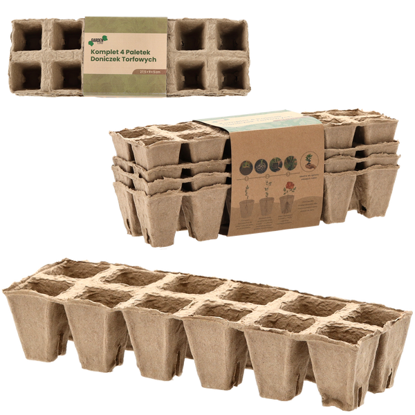 KPL. 4 SZT PALETEK DONICZEK TORFOWYCH 27,5 x 9 x 5 CM *4496