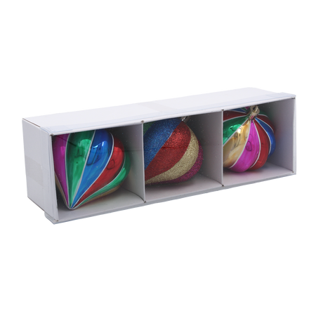 SET OF 3 CHRISTMAS ORNAMENTS - COLORFUL RIBBONS 8CM pack=12sets