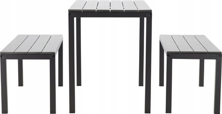 SET DE MOBILIER PENTRU GRĂDINĂ MASĂ 110 x 58,5 x 75,5 CM + 2 BĂNCI 110 x 39 x 45 CM GRI *0841
