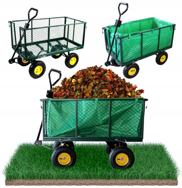 WÓZEK OGRODOWY DWUFUNKCYJNY XL - ZIELONY Z PLANDEKĄ *0108