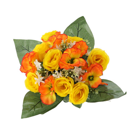 SZTUCZNA WIĄZANKA KWIATÓW RÓŻE I HIBISKUS 25 x 28 x 28 CM MIX KOLORÓW opak=12 szt *2942