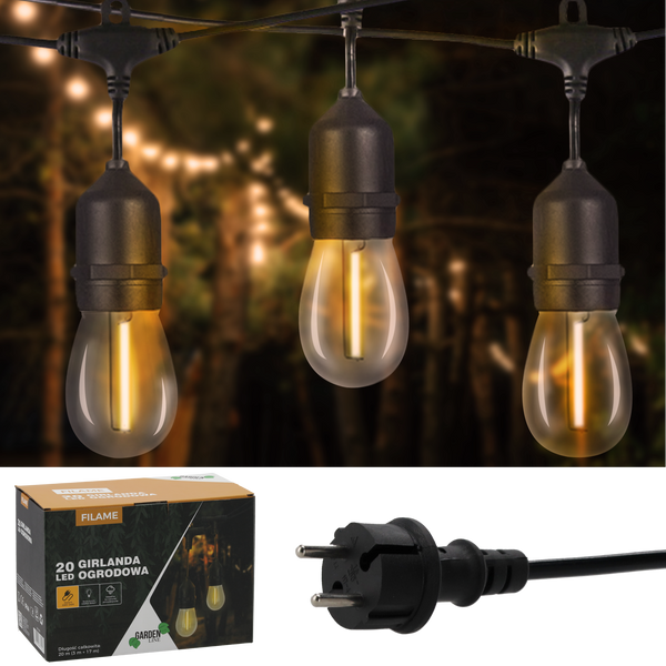 GARDEN GARLAND 230 V LENGTH 3 + 17 M FILAME 20 LED WARM WHITE WITH HANDLES