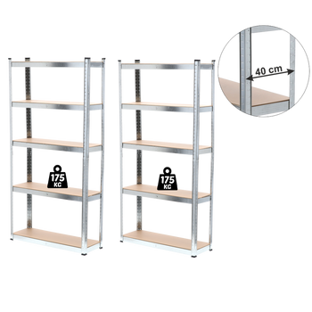 ZESTAW DWÓCH REGAŁÓW 5-POZIOMOWYCH 180 x 90 x 40 CM UDŹWIG PÓŁKI: 175 KG *2158