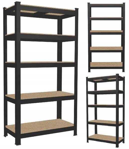 REGAŁ 5-POZIOMOWY 180 x 90 x 40 CM CZARNY UDŹWIG PÓŁKI: 175 KG *7392