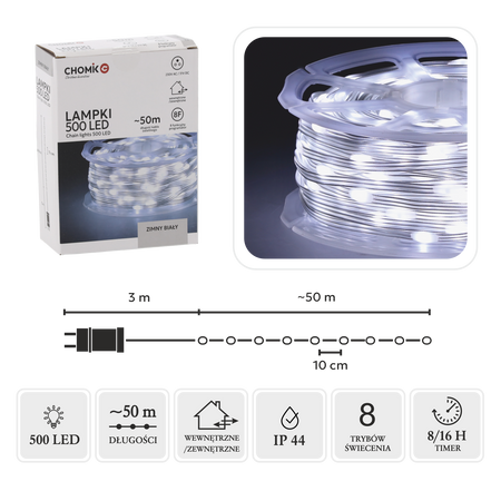 LED MICRO ŽIAROVKY NA CIEVKE 500L SEDÁ BIELA, DĹŽKA 3 + 50 M *0122