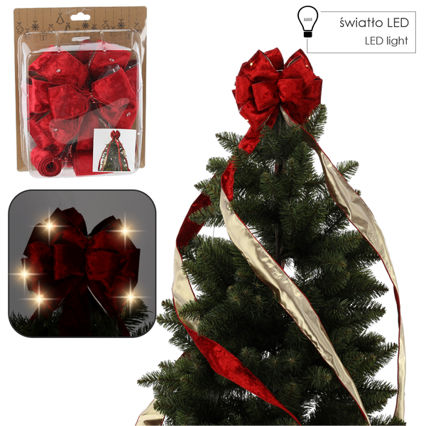 TREE TOPPER BOW WITH LED RED 1,83 M