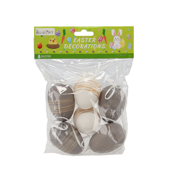 SET OF 6 EASTER EGGS WITH A PENDANT ASSORTED DESIGNS GREY/GOLD