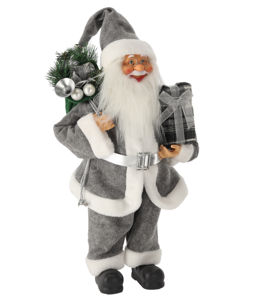 CHRISTMAS FIGURE - STANDING SANTA IN GREY CLOTH 60 CM