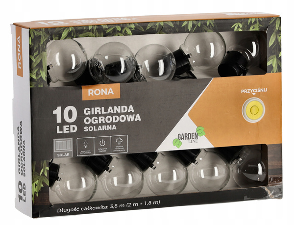 CULOARE SOLARĂ PENTRU GRĂDINĂ LUNGIME 2 + 1,8 M RONA 10 LED ALB CALD *3583