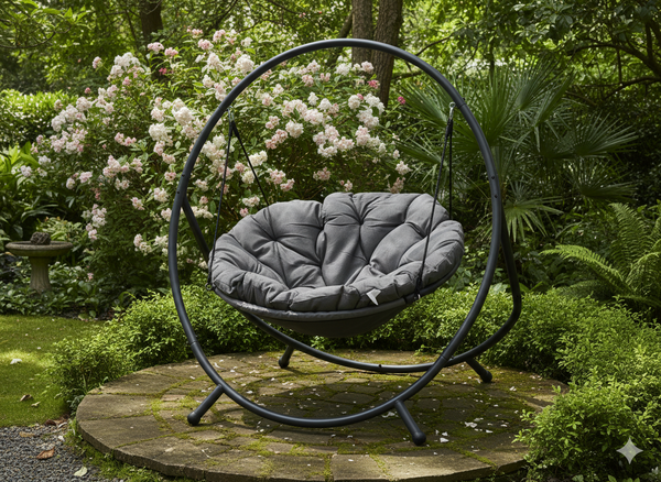 FOTEL WISZĄCY PATIO - CIEMNO SZARA PODUSZKA, SZARA RAMA 115,5X140X167,5CM 