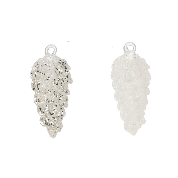 GLASS ORNAMENT - WHITE PINECONES MIXED PATTERNS 3.1 X 7.7 CM