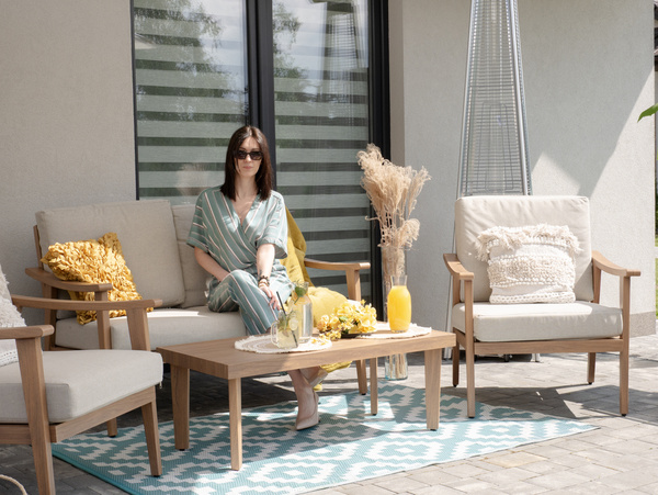 SADA NÁBYTKU Z HLINÍKU "TIRANA" (SOFA + 2 KŘESLA + STOLIK) BEŽOVÁ + BEŽOVÉ POLŠTÁŘE *9538