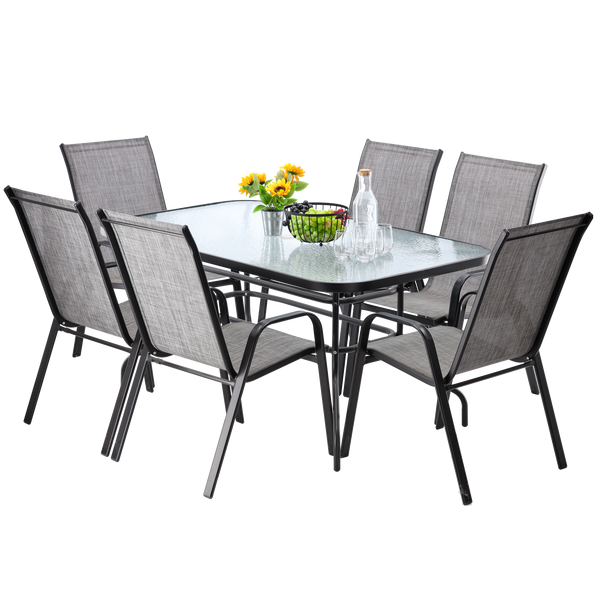 SET DE MOBILIER PENTRU GRĂDINĂ - MASA 150 x 90 x 70 cm/NEO2286/ + 6 SCAUNE 54 x 72 x 96 cm/NEO9917 X 3/