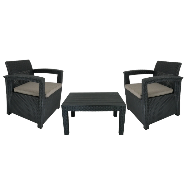 SET DE MOBILIER PENTRU GRĂDINĂ - ANTRACIT (2 FOTOLII, MASĂ) *0852